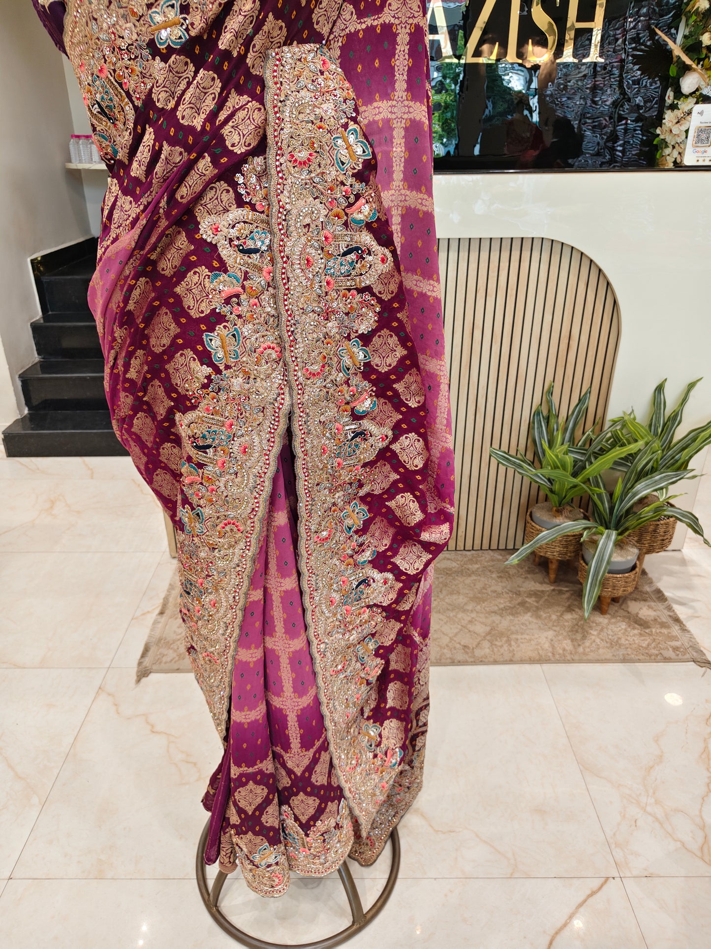 Wine Purple Khaddi Georgette Saree
