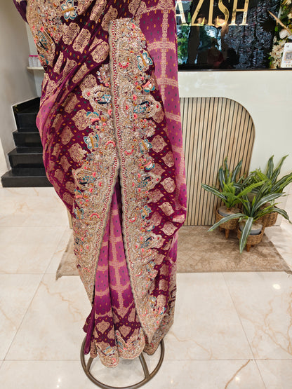 Wine Purple Khaddi Georgette Saree