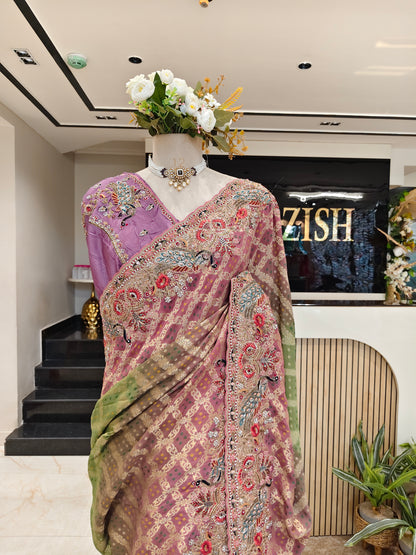Onion Green Georgette Saree