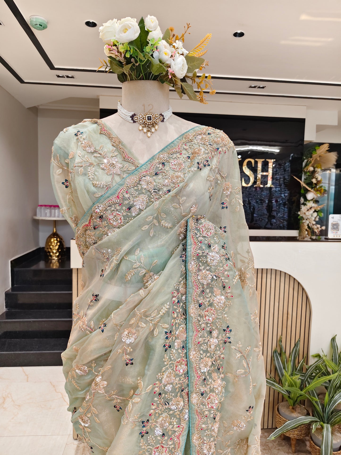 Sea Green Tissue Saree