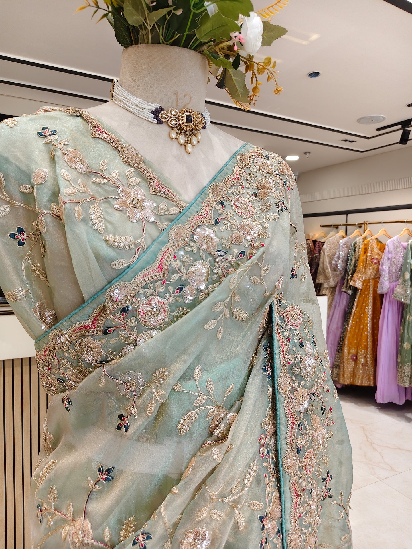 Sea Green Tissue Saree