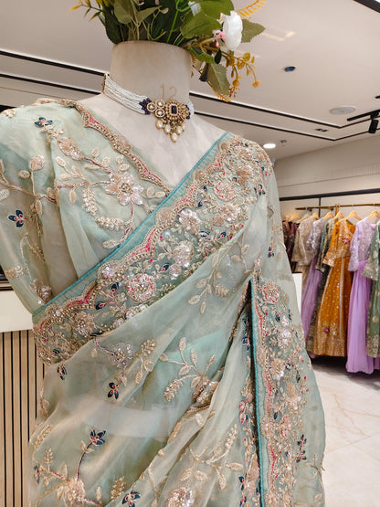 Sea Green Tissue Saree