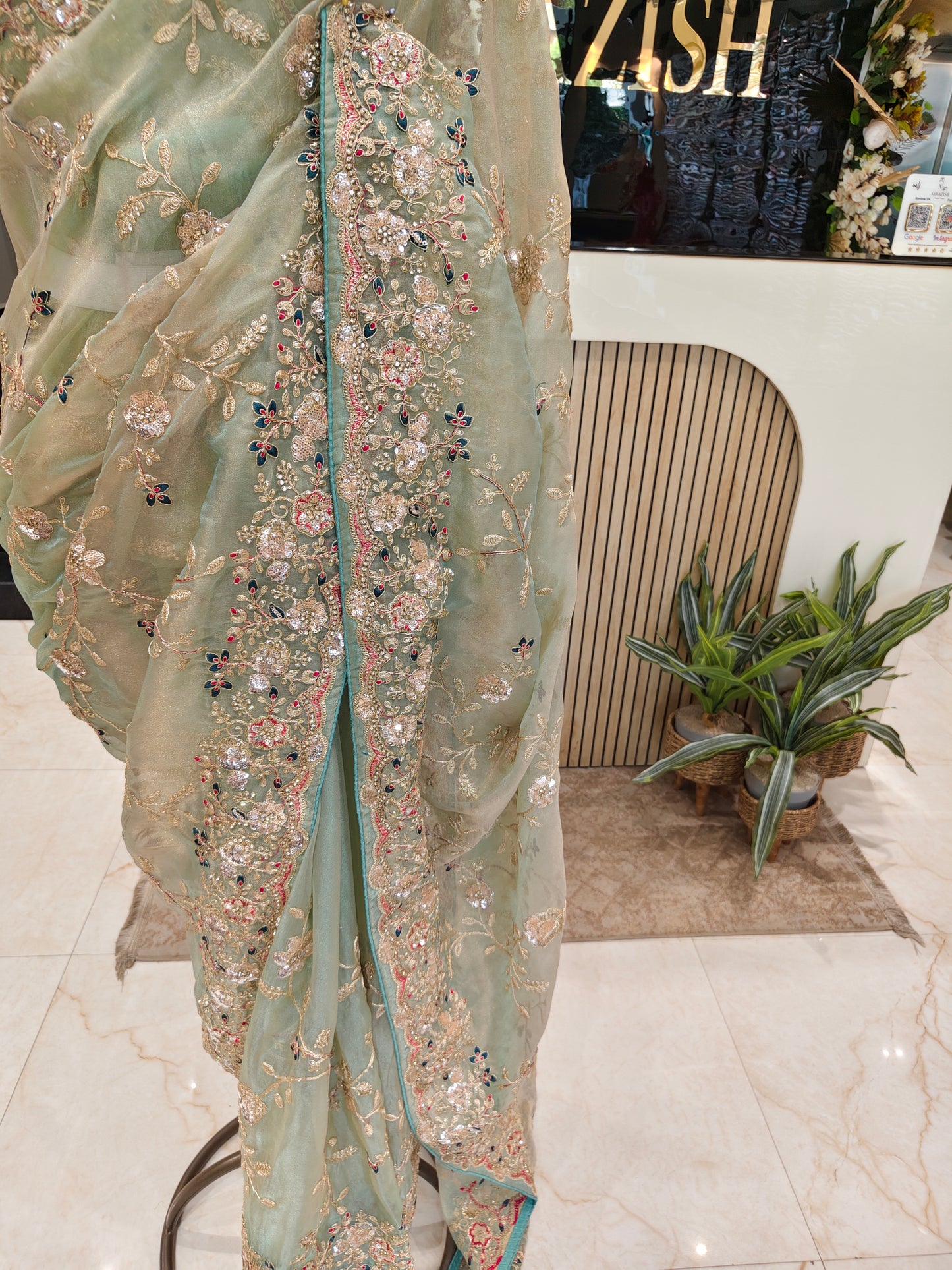 Sea Green Tissue Saree