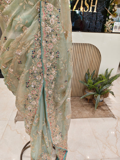 Sea Green Tissue Saree