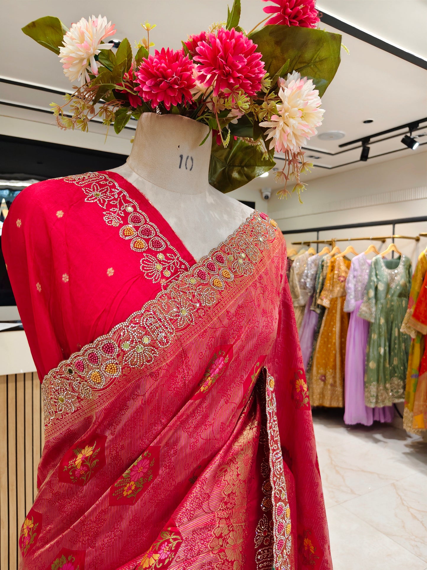 Red Crepe Saree