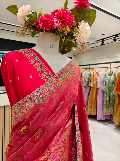 Red Crepe Saree