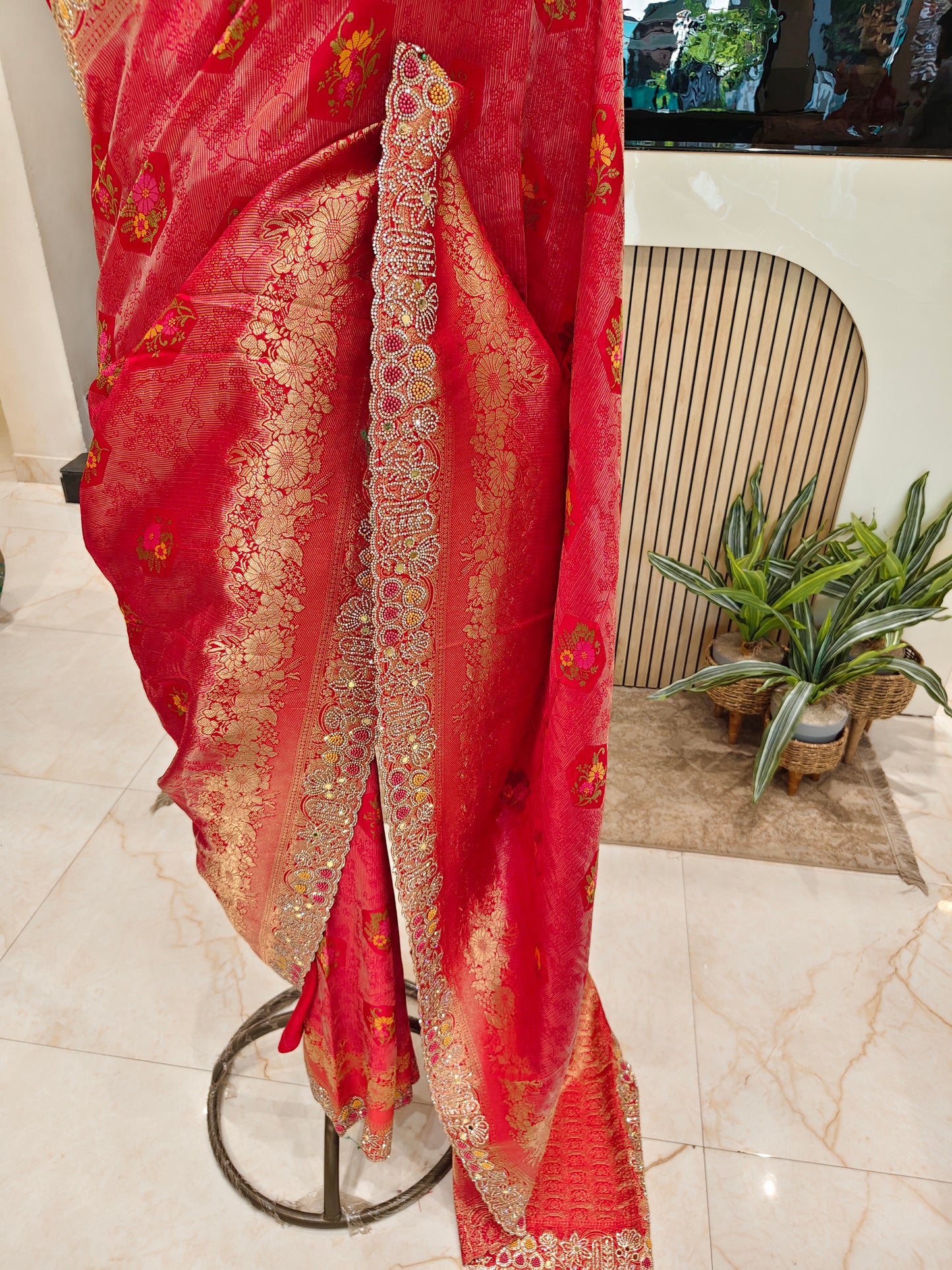 Red Crepe Saree