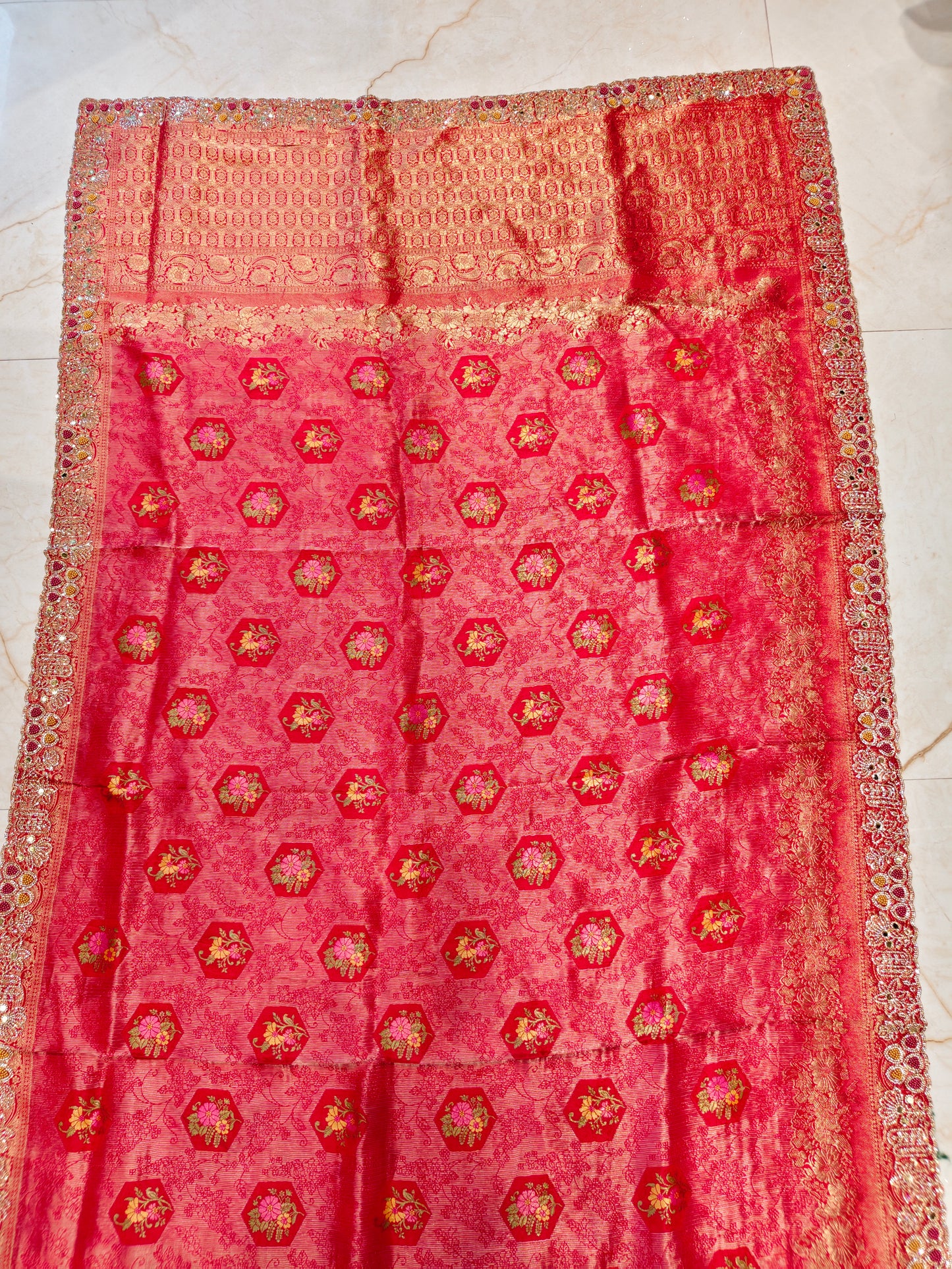 Red Crepe Saree