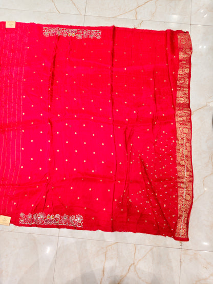 Red Crepe Saree