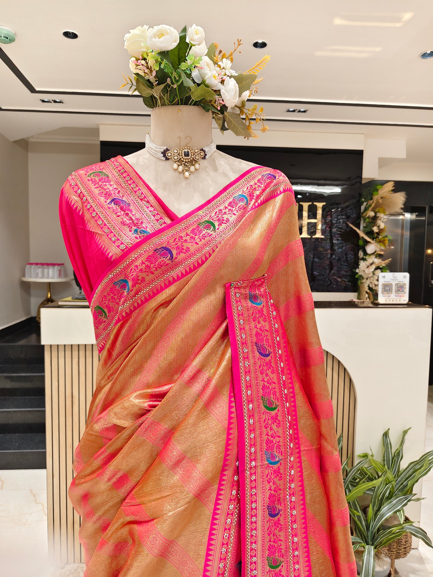 Rani Pink Silk Saree