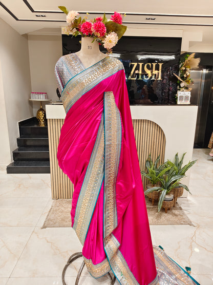 Rani Pink Rama Green Silk Saree