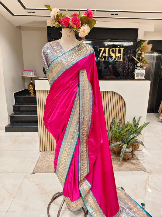 Rani Pink Rama Green Silk Saree