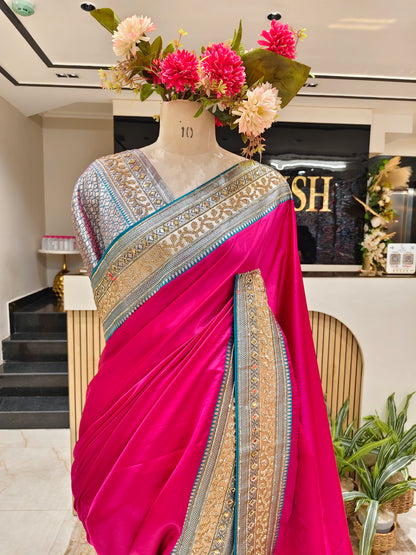 Rani Pink Rama Green Silk Saree