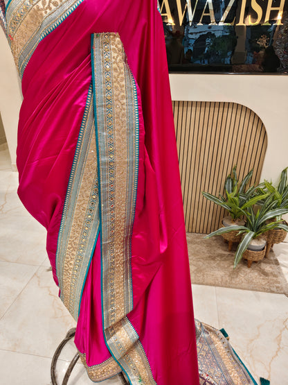 Rani Pink Rama Green Silk Saree
