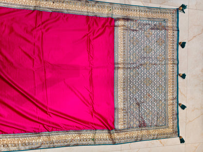 Rani Pink Rama Green Silk Saree