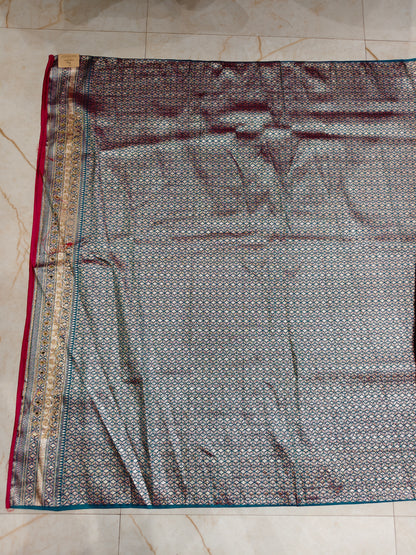 Rani Pink Rama Green Silk Saree