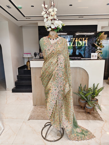 Sea Green Tissue Saree