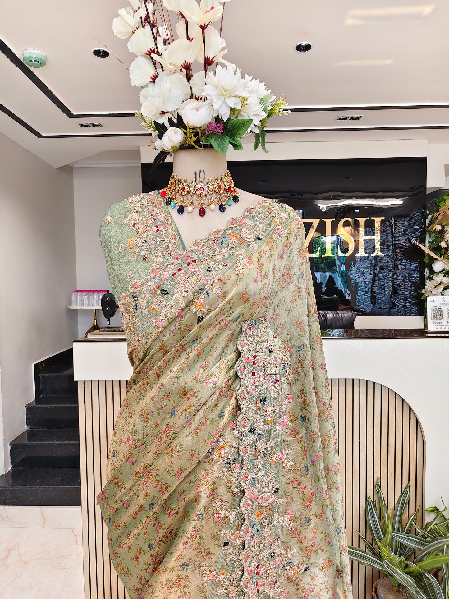 Sea Green Tissue Saree