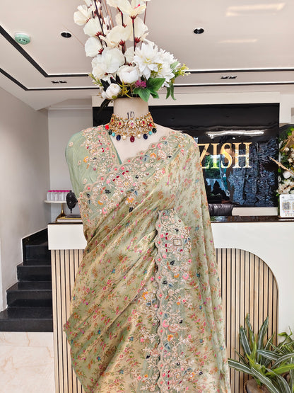 Sea Green Tissue Saree