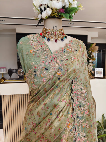 Sea Green Tissue Saree