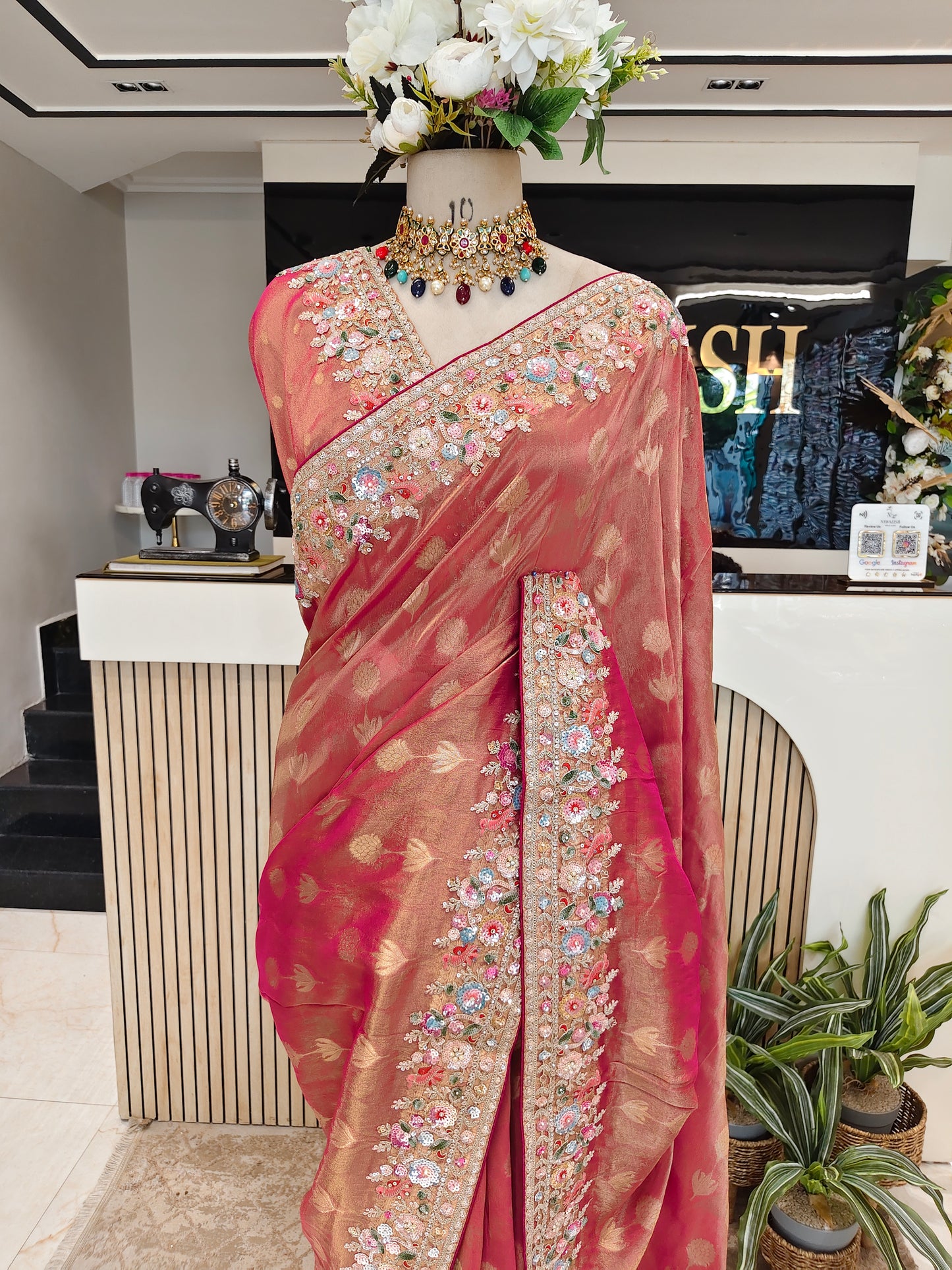 Rani Pink Tissue Saree
