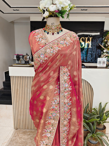 Rani Pink Tissue Saree