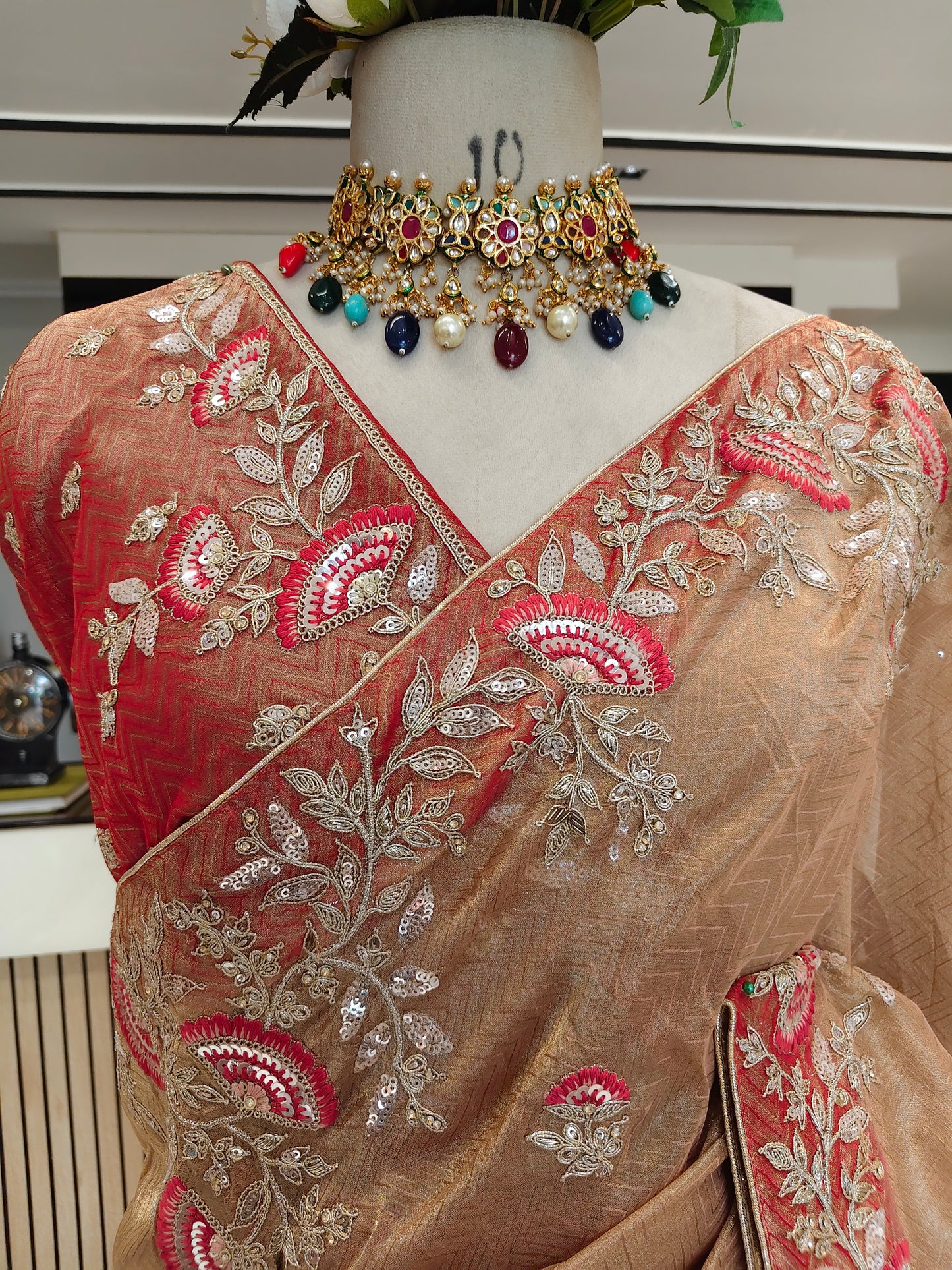 Beige Tissue Saree
