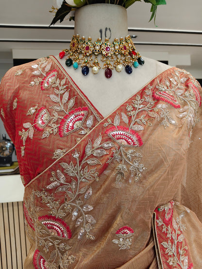 Beige Tissue Saree