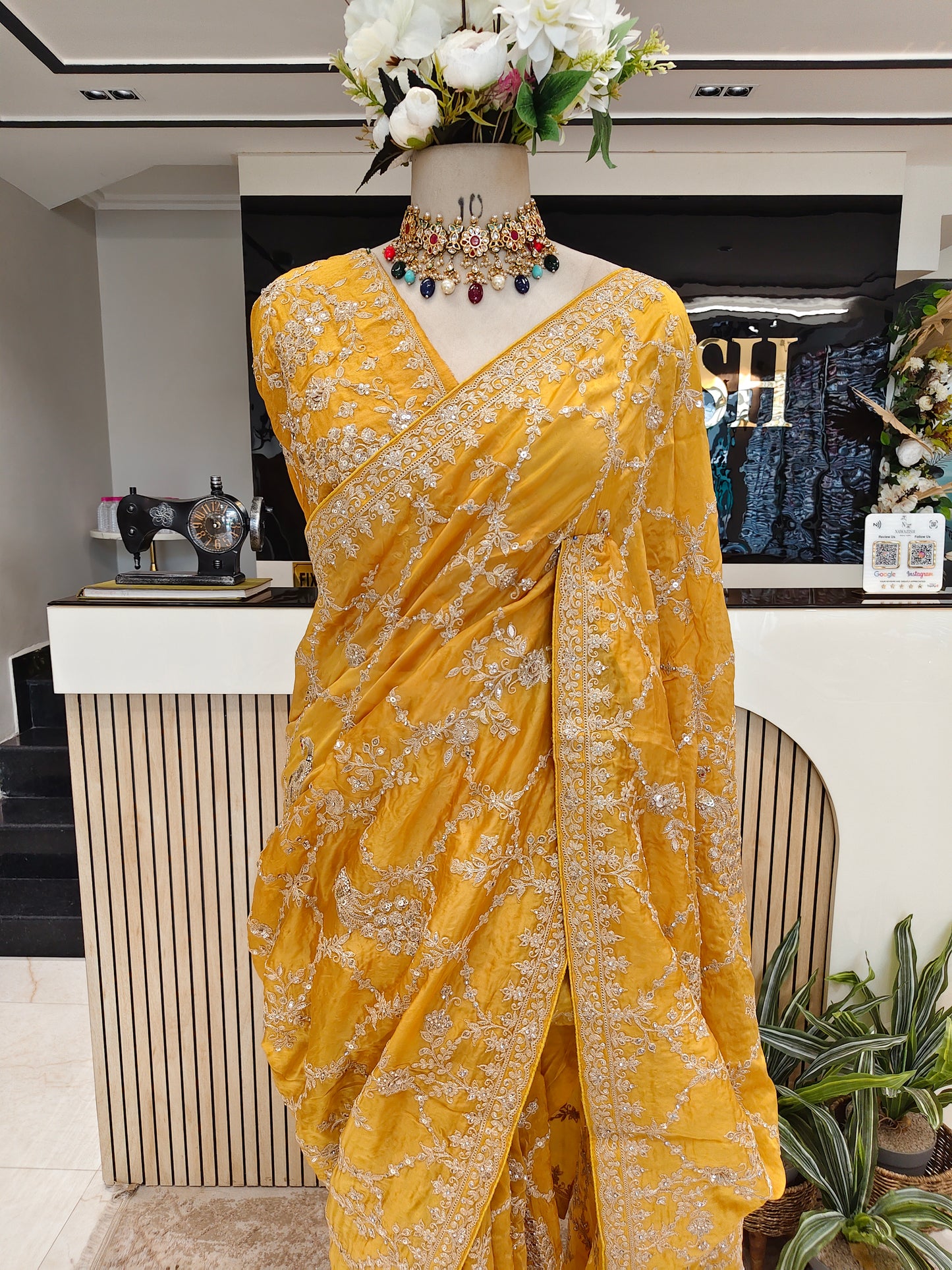 Mustard Organza Saree
