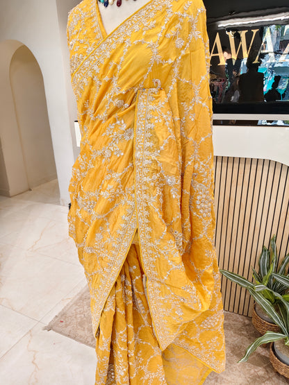 Mustard Organza Saree