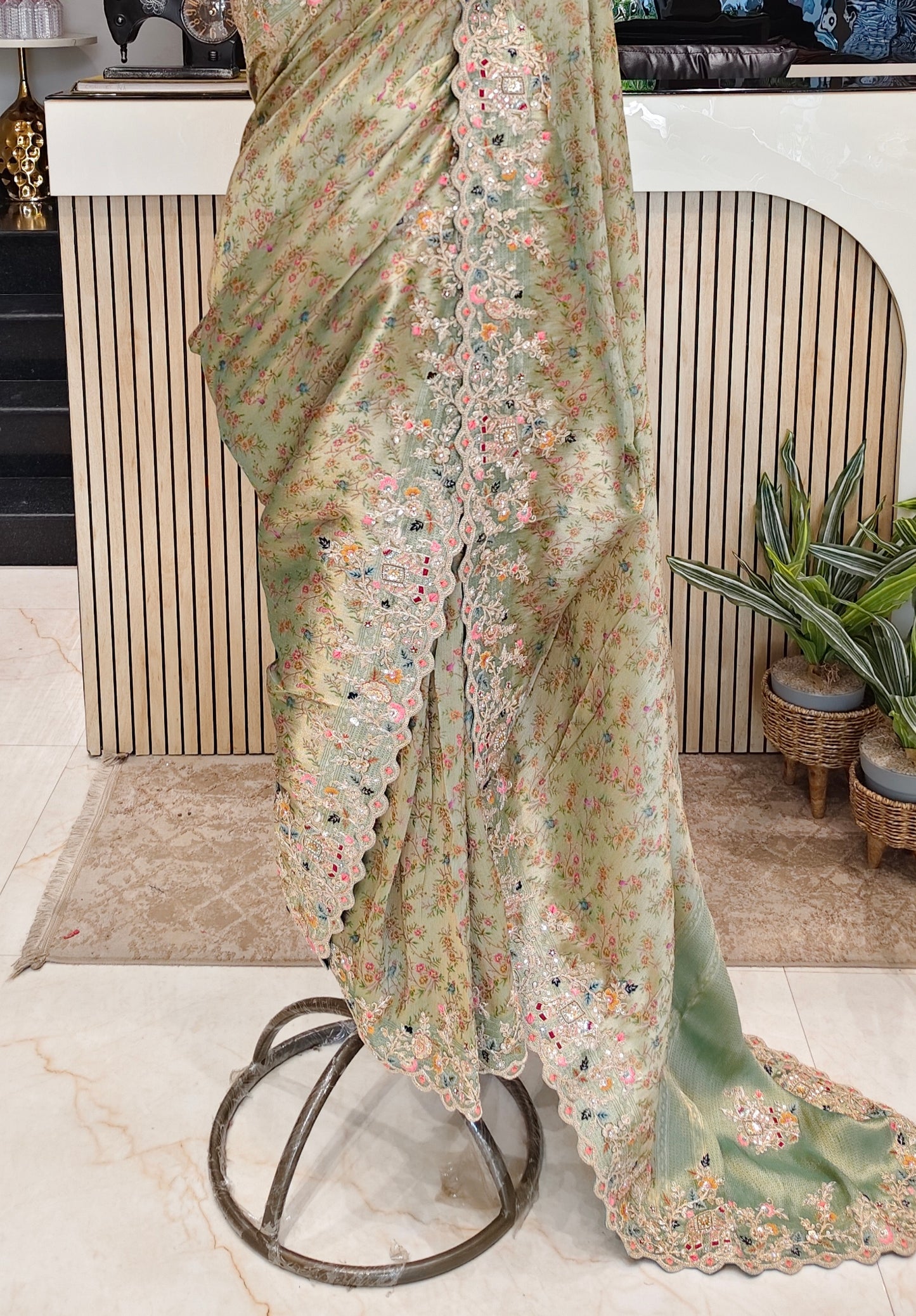 Sea Green Tissue Saree