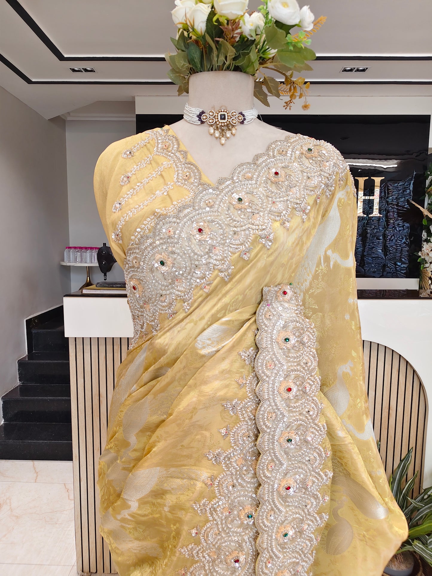 Lemon Tissue Saree