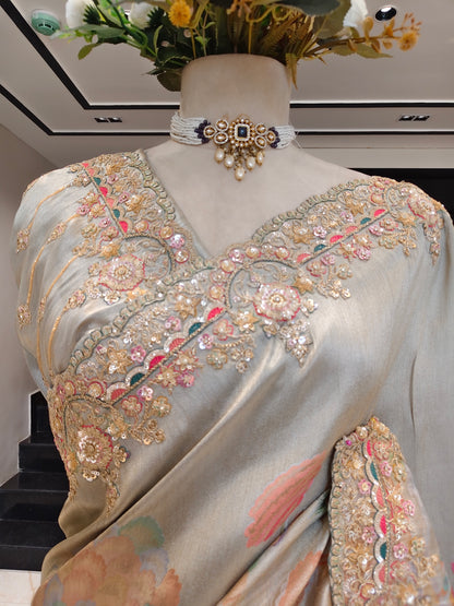 Grey Tissue Saree