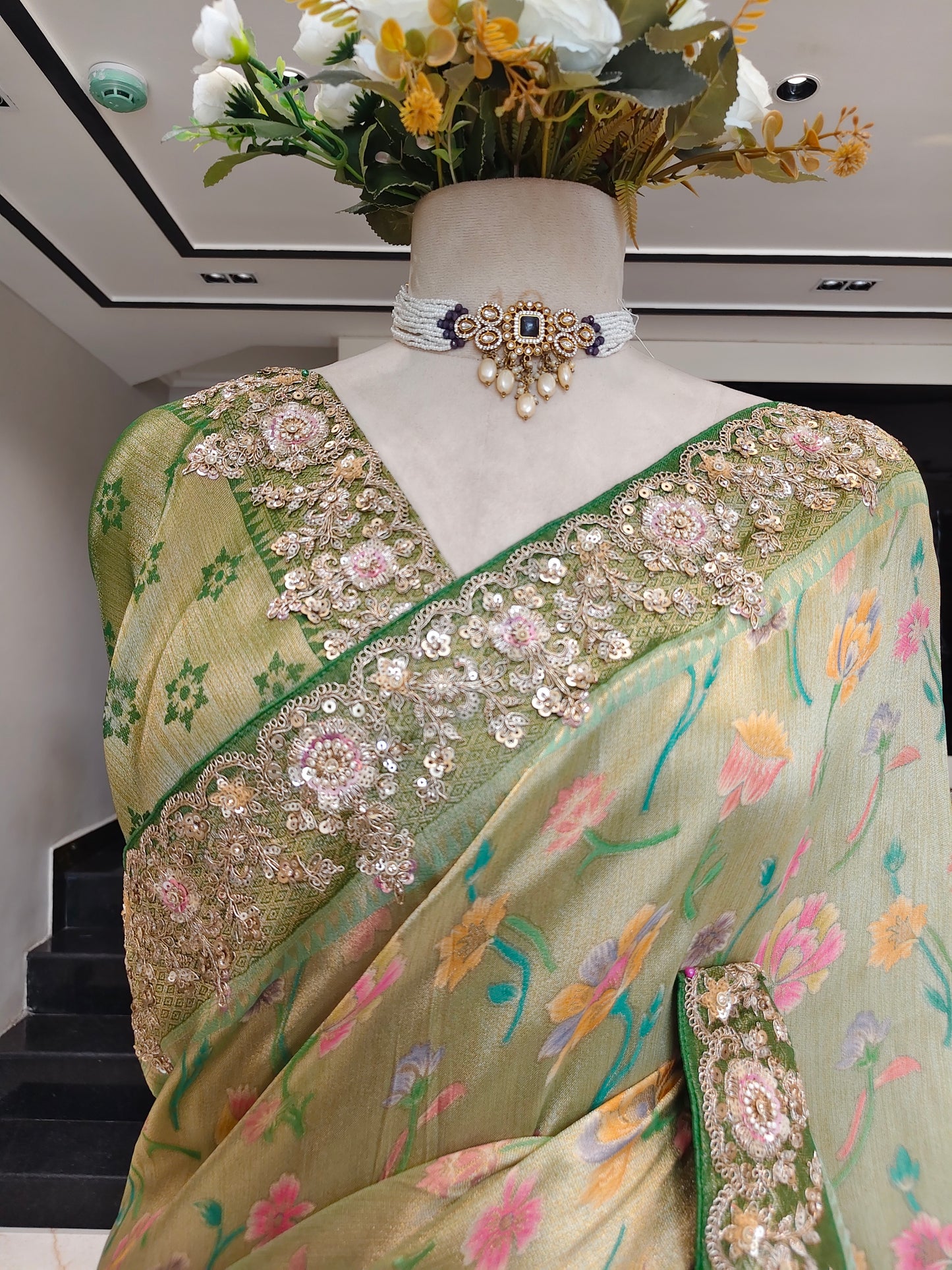 Green Tissue Saree
