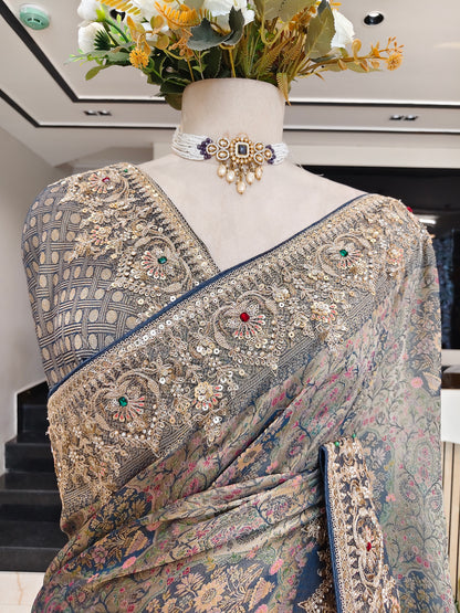 Blue Tissue Saree