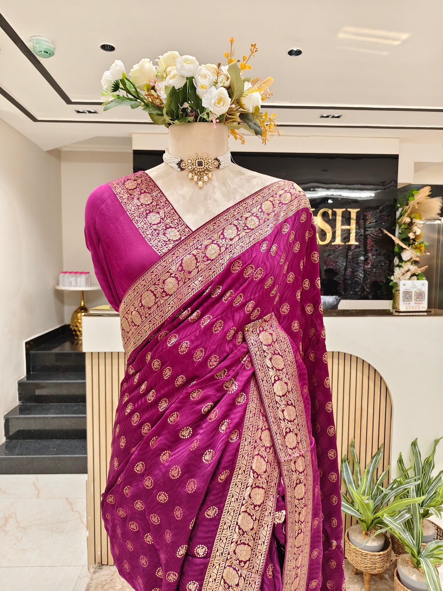 Wine Modal Crepe Saree