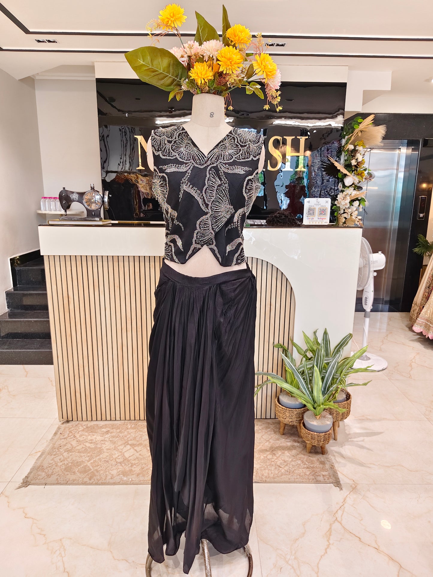 Black Dola Silk Skirt Set