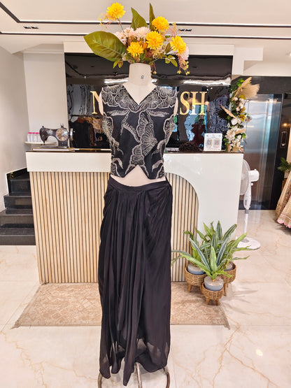 Black Dola Silk Skirt Set