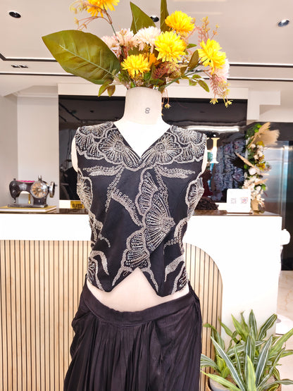 Black Dola Silk Skirt Set