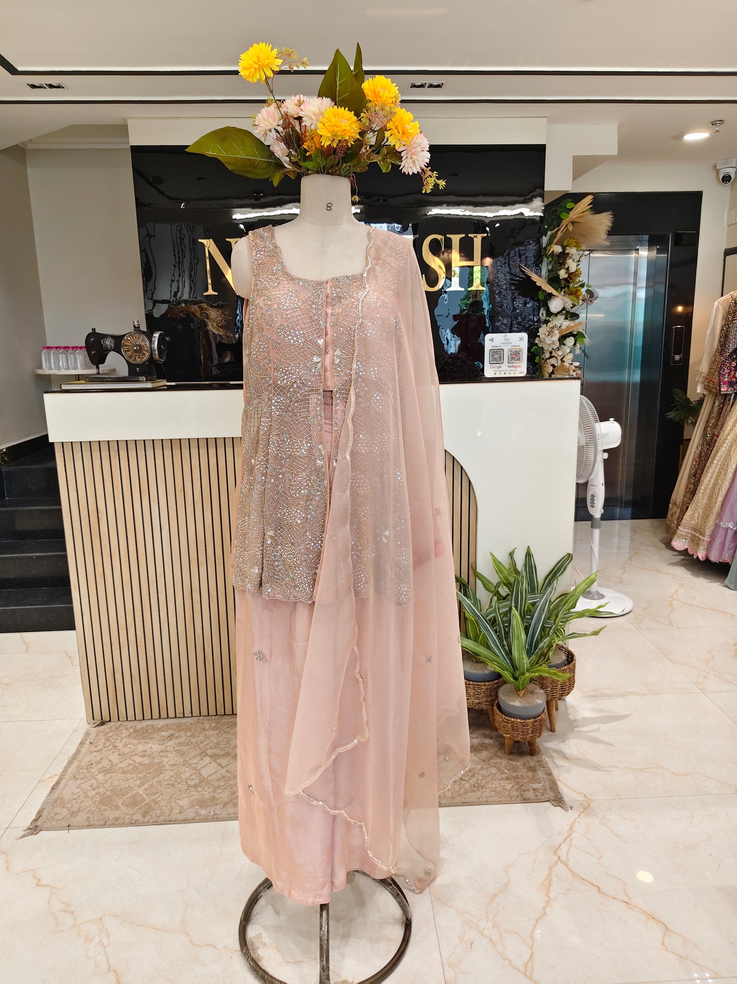 Embroidered Jacket Palazzo Set