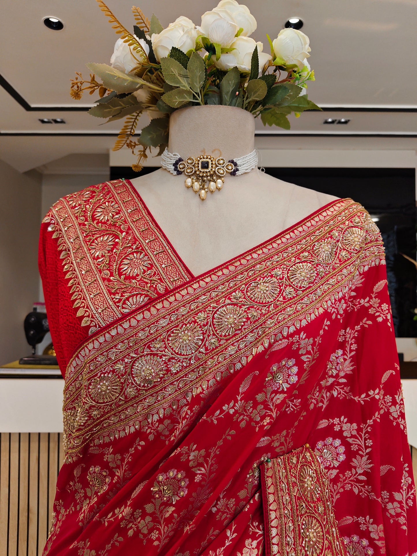 Red Katan Silk Saree