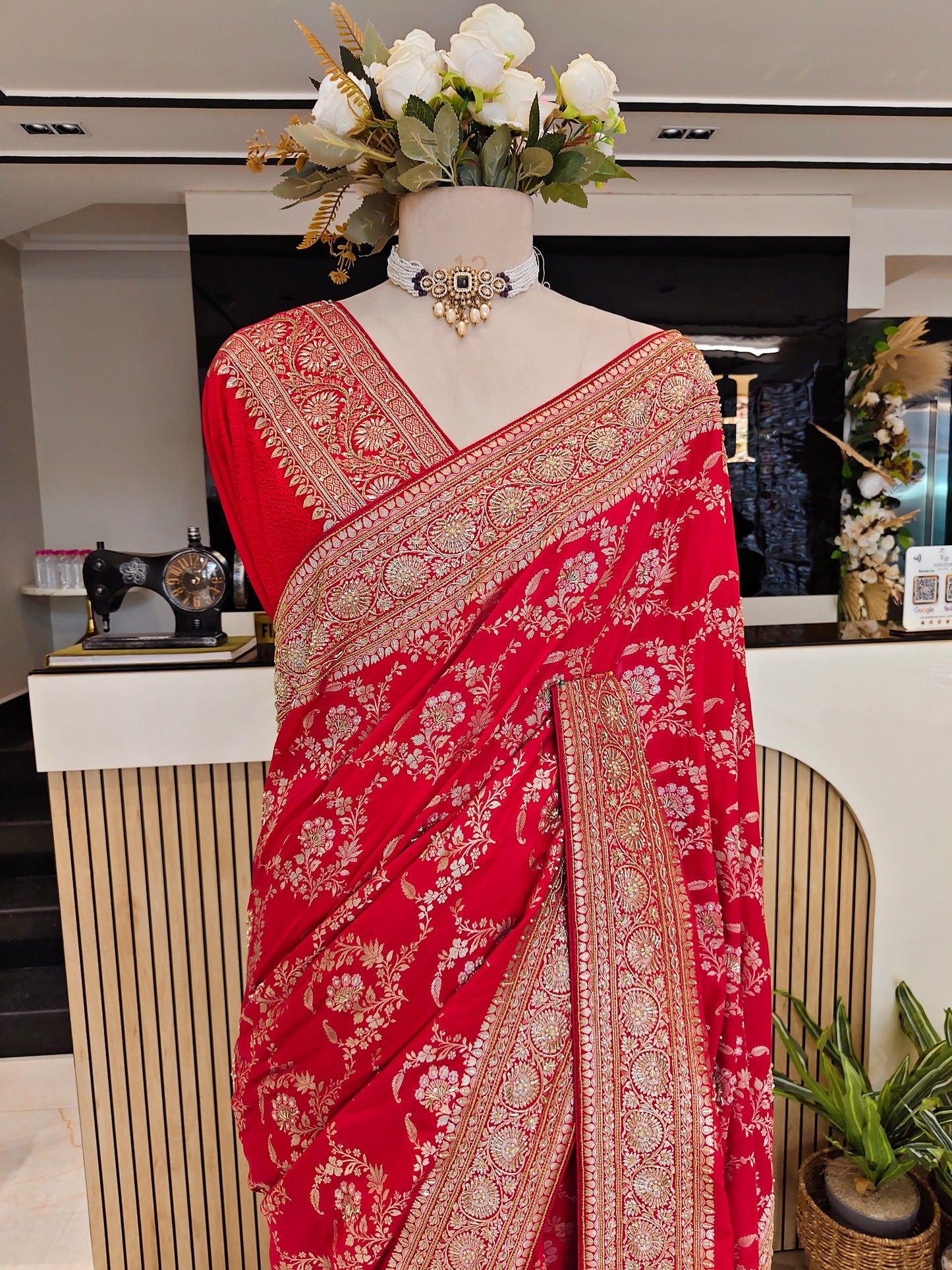 Red Katan Silk Saree