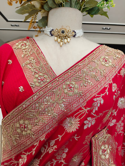 Red Katan Silk Saree