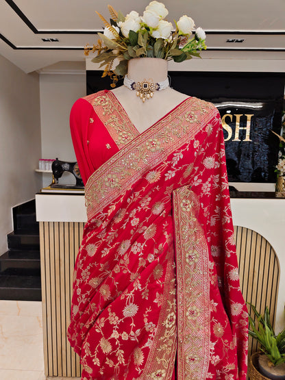 Red Katan Silk Saree