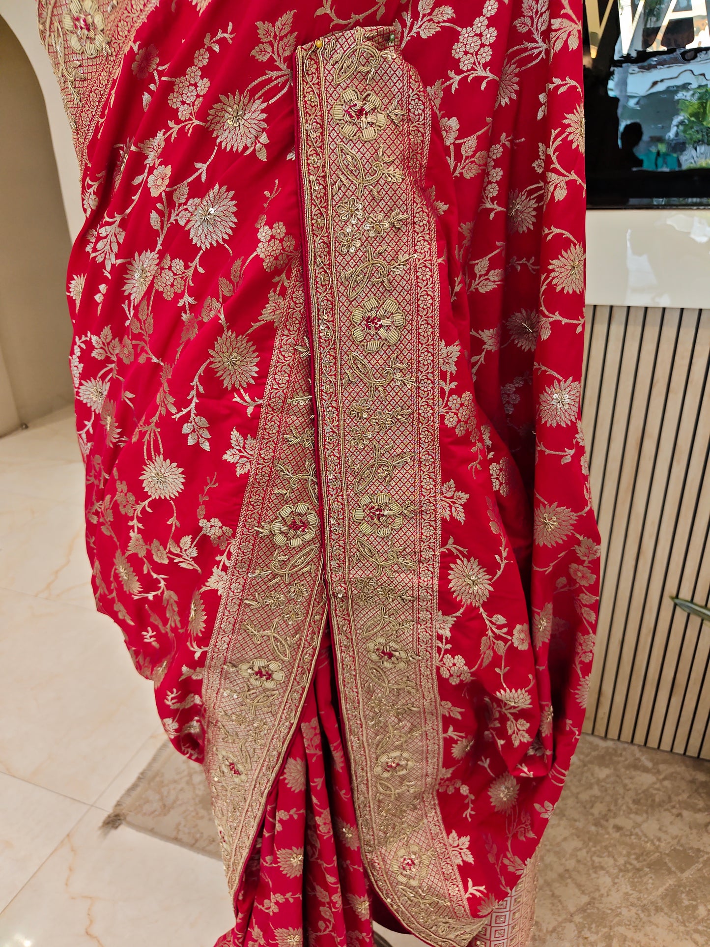 Red Katan Silk Saree
