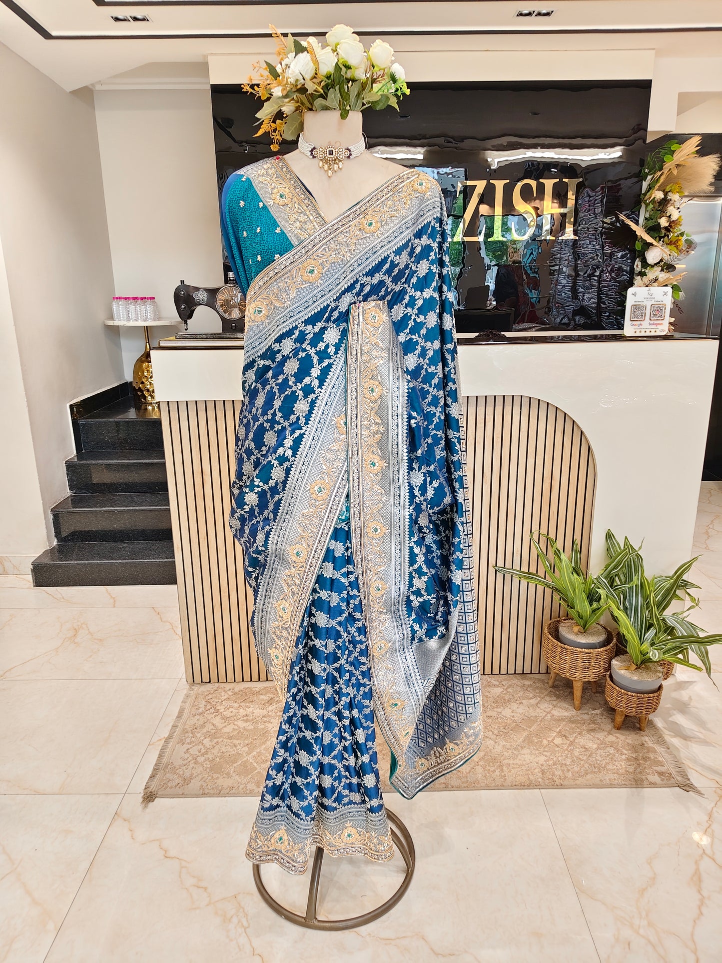 Teal Blue Silk Saree