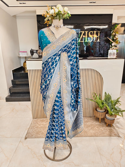 Teal Blue Silk Saree