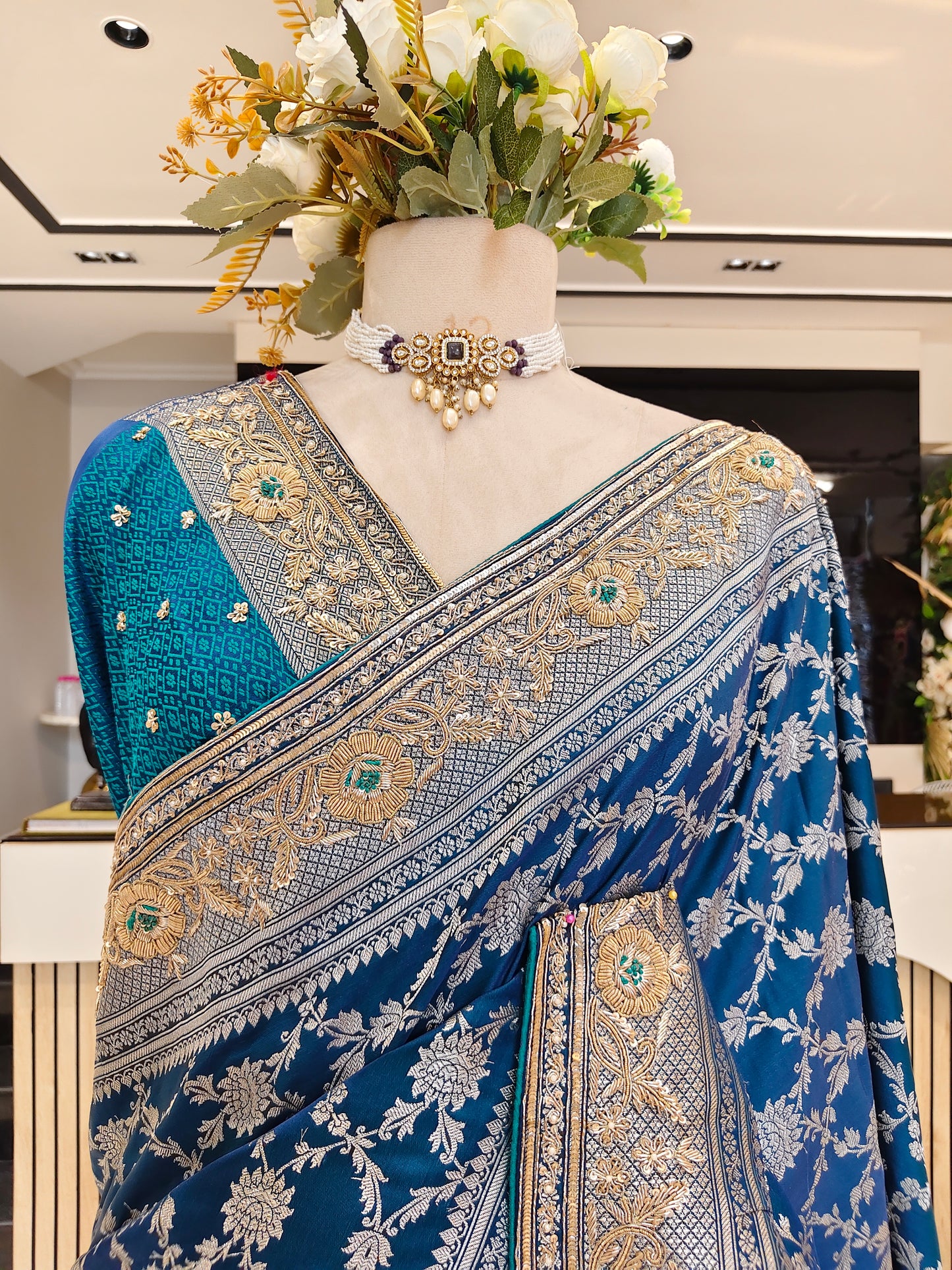 Teal Blue Silk Saree