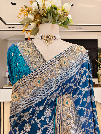 Teal Blue Silk Saree