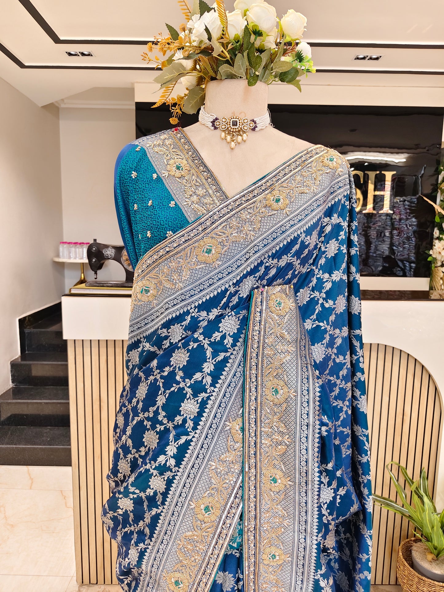 Teal Blue Silk Saree